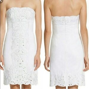 White House Black Market White Embroidered Tube  Mini Shift Dress Size 8 Wedding